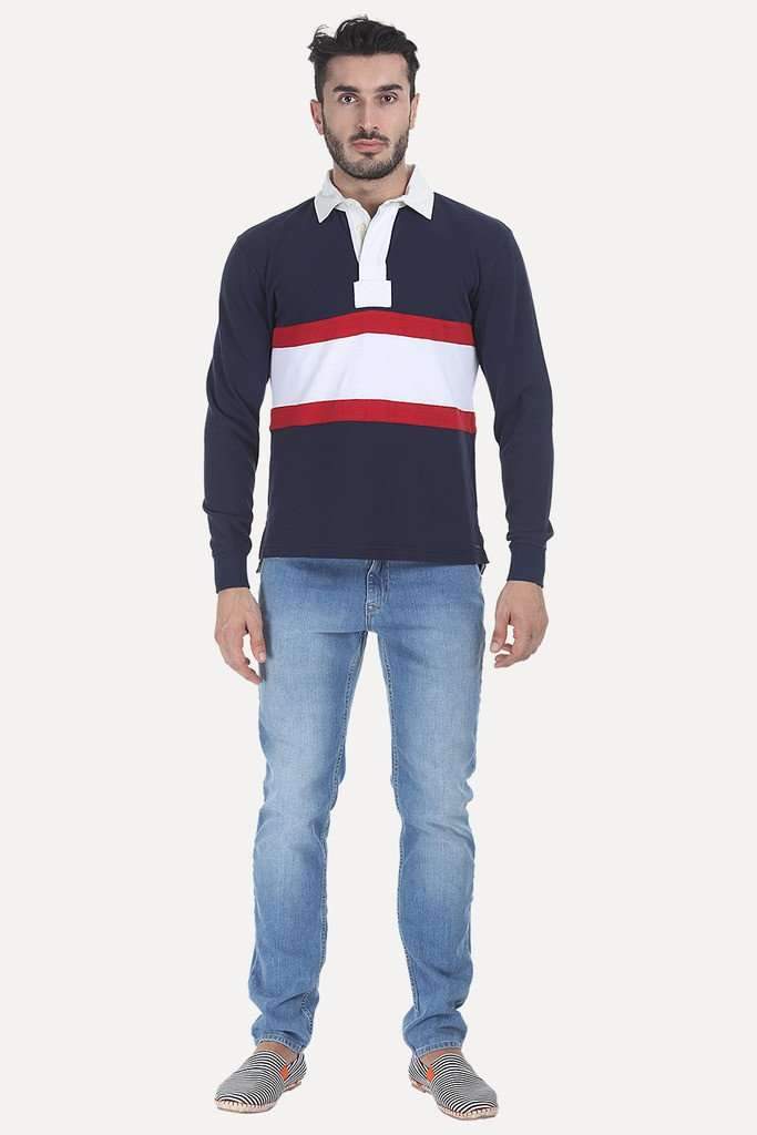 Contrast Color Block Cotton Pique Rugby