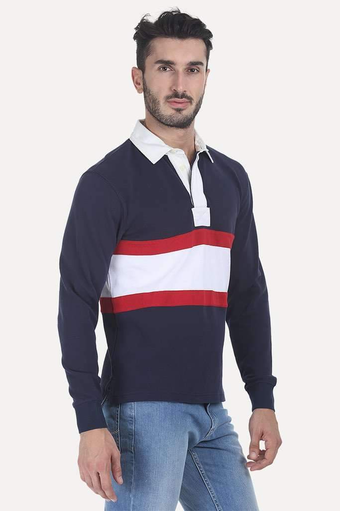 Contrast Color Block Cotton Pique Rugby