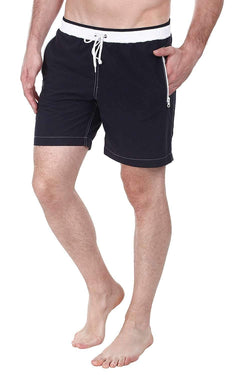Swim shorts with contrast color zipper side pockets