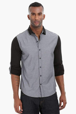 Contrast Knit Sleeve Cotton Shirt