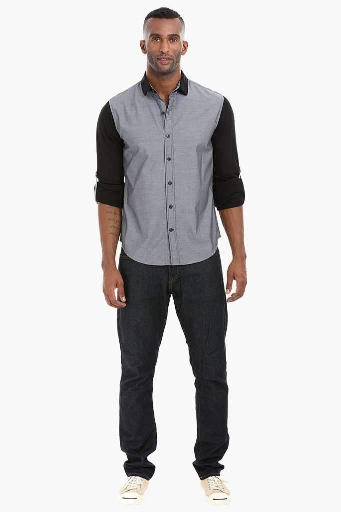 Contrast Knit Sleeve Cotton Shirt