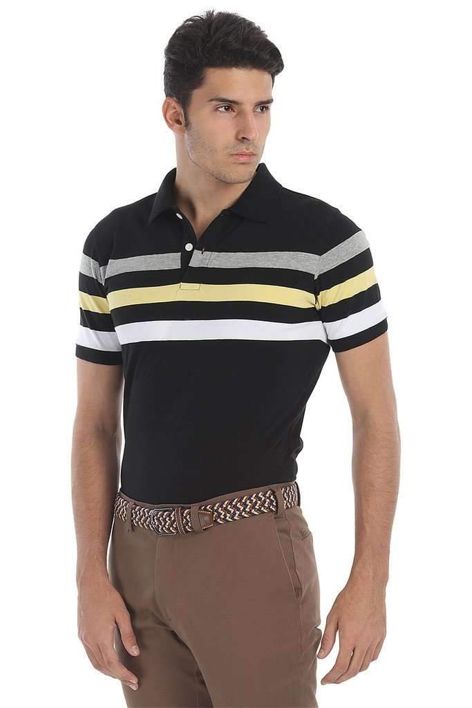 Contrast Multi Color Stripe Polo Tee