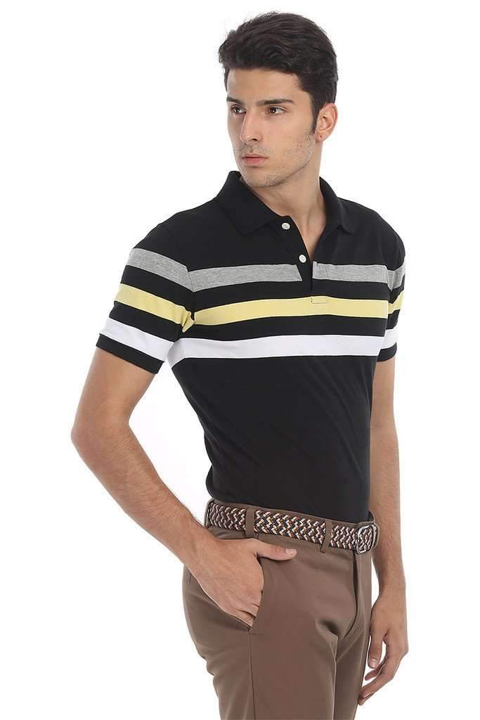 Contrast Multi Color Stripe Polo Tee