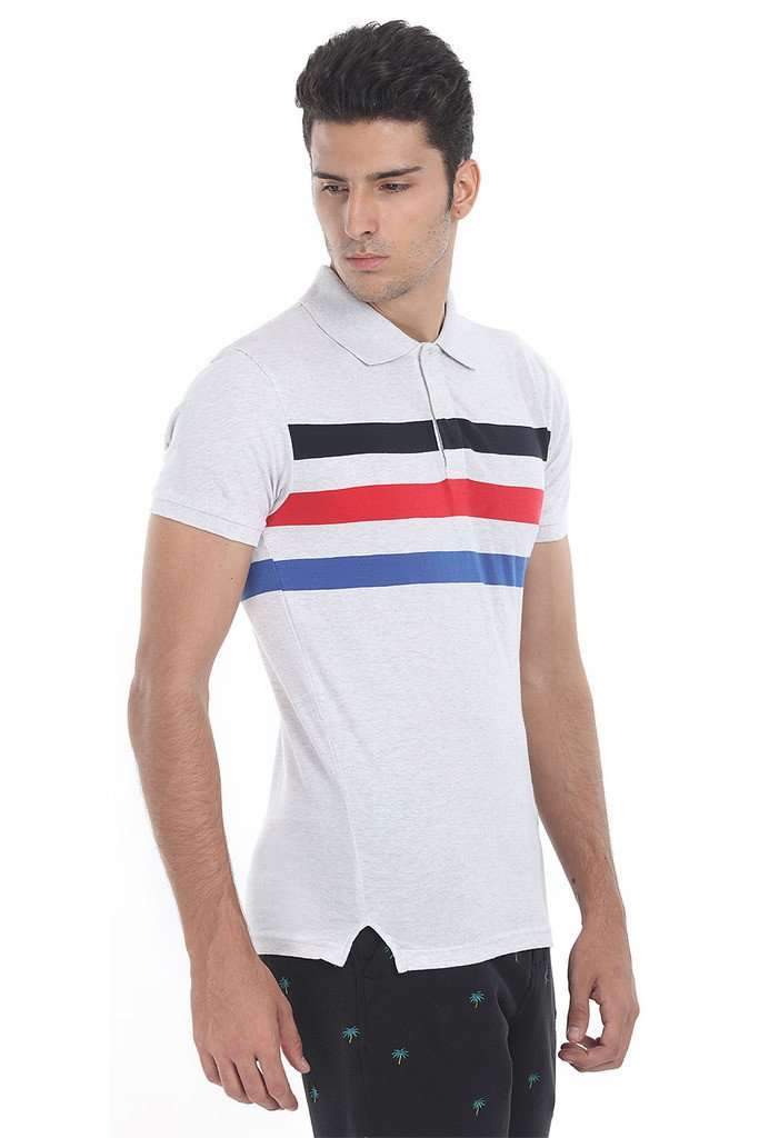 Contrast Multi Color Stripe Polo Tee