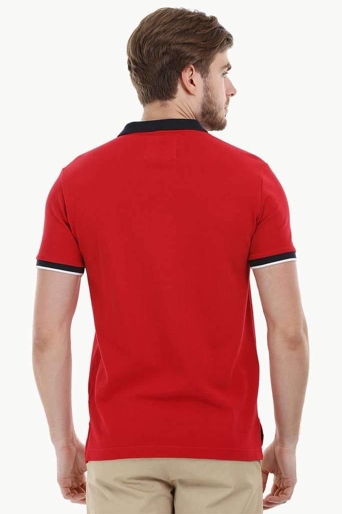 Contrast Placket Red Polo T-Shirt