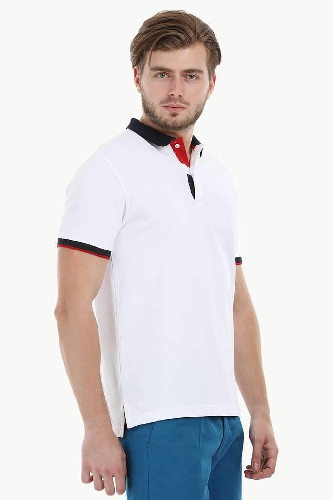 Contrast Placket White Polo T-Shirt