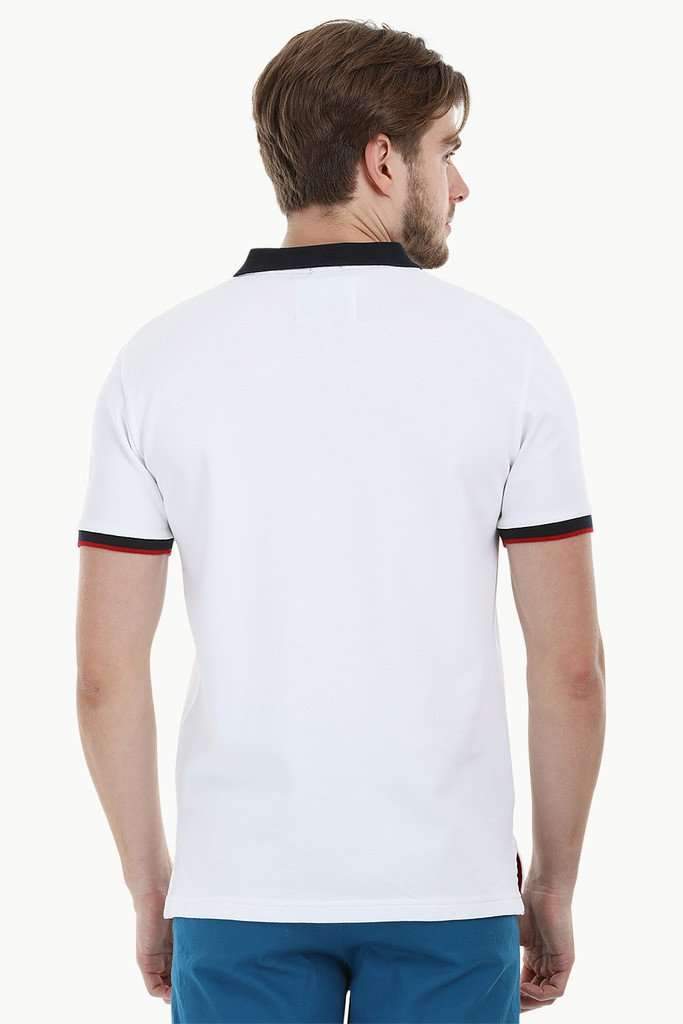 Contrast Placket White Polo T-Shirt