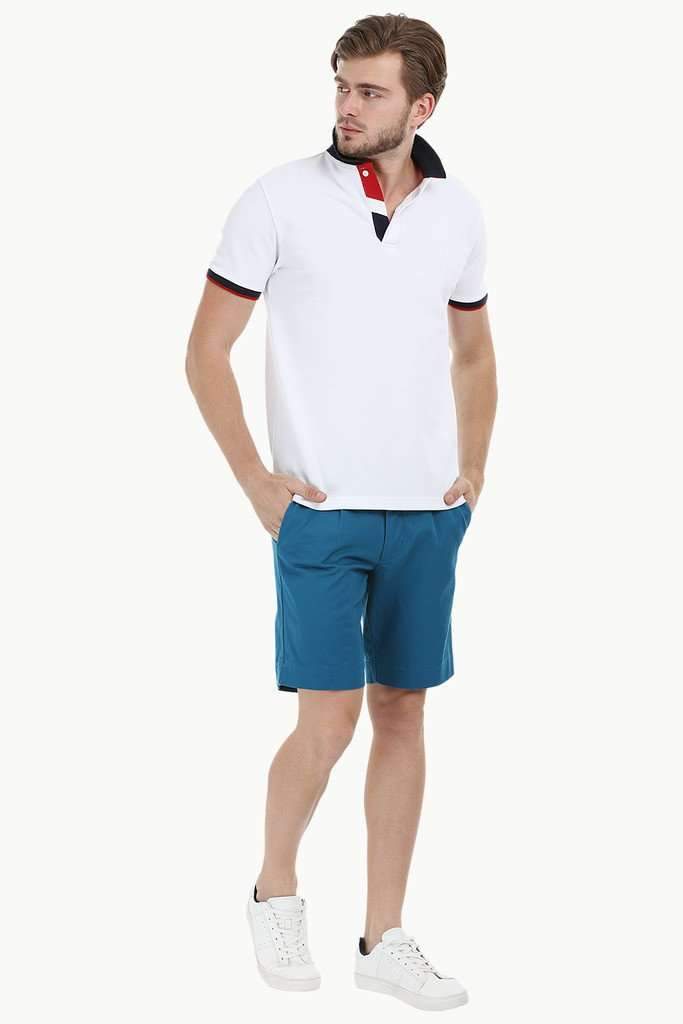 Contrast Placket White Polo T-Shirt