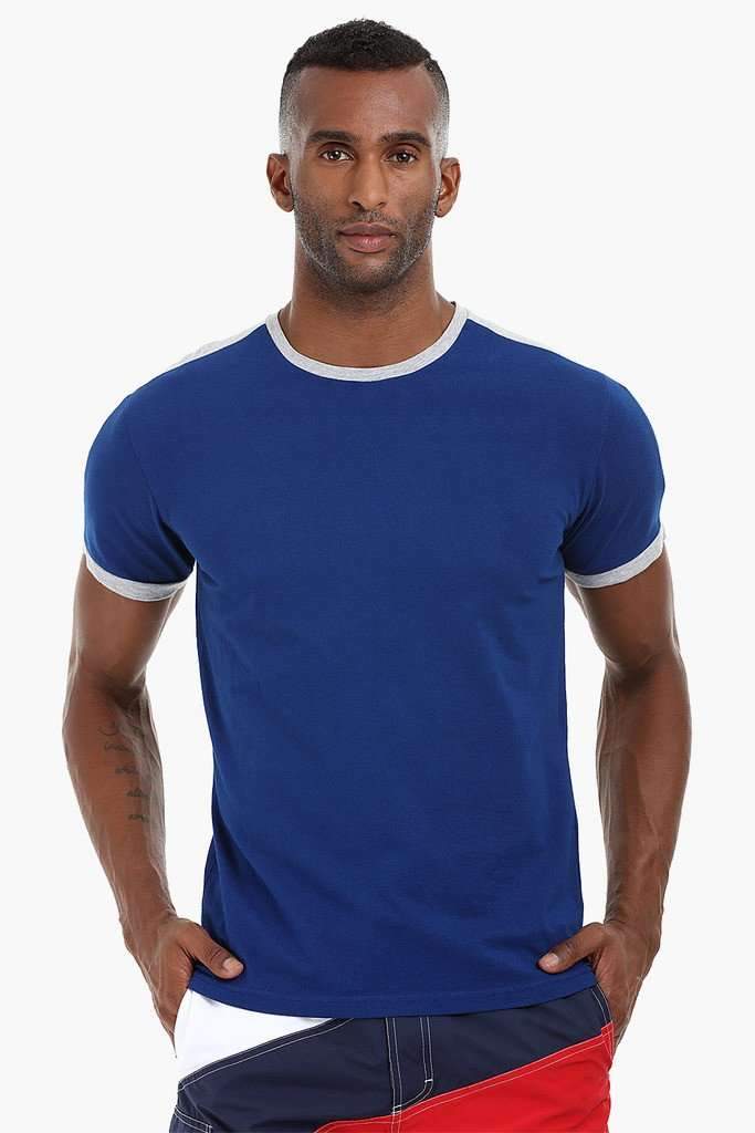 Contrast Shoulder Patch Cotton T-Shirt