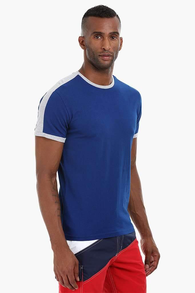 Contrast Shoulder Patch Cotton T-Shirt