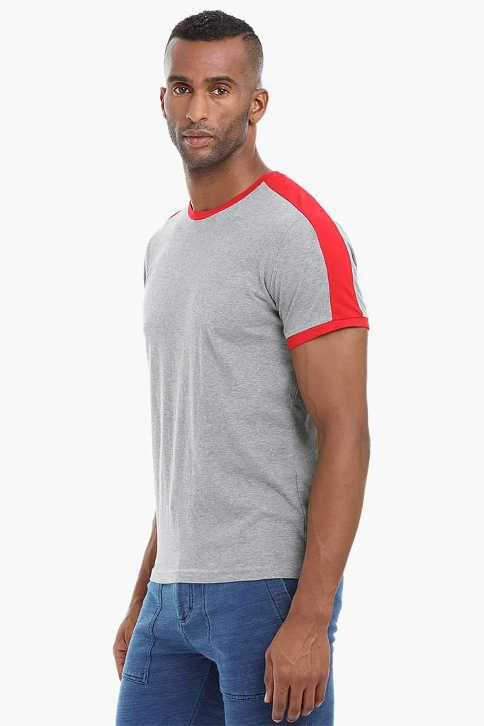 Contrast Shoulder Patch Cotton T-Shirt