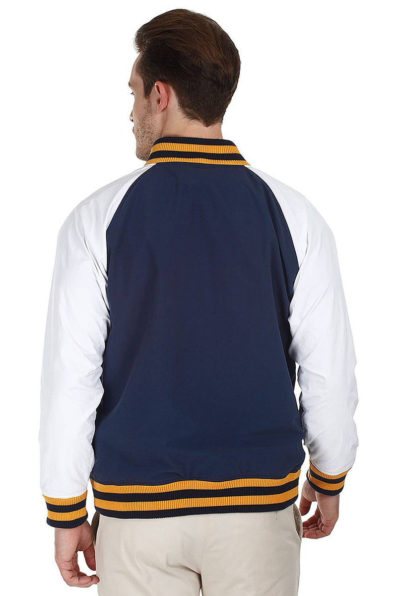 Navy Contrast Sleeves Varsity Nylon Jacket