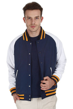 Navy Contrast Sleeves Varsity Nylon Jacket