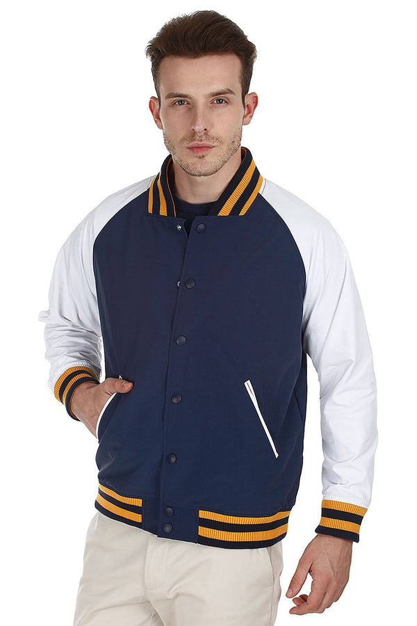Navy Contrast Sleeves Varsity Nylon Jacket
