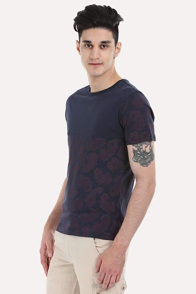 Contrast Solid Patch Floral Tee