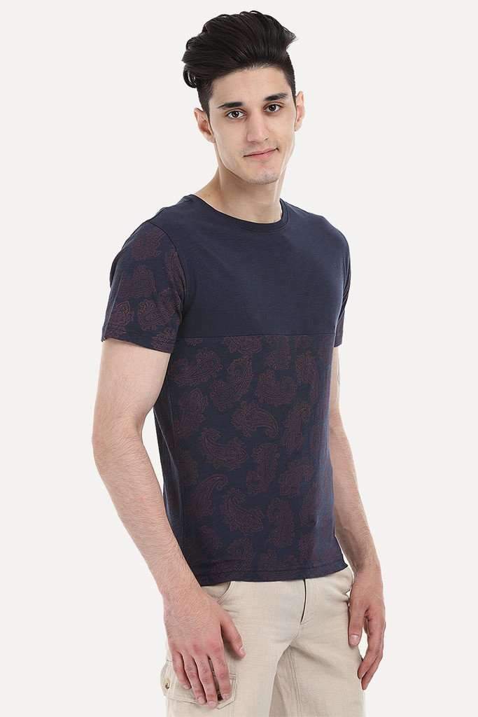 Contrast Solid Patch Floral Tee