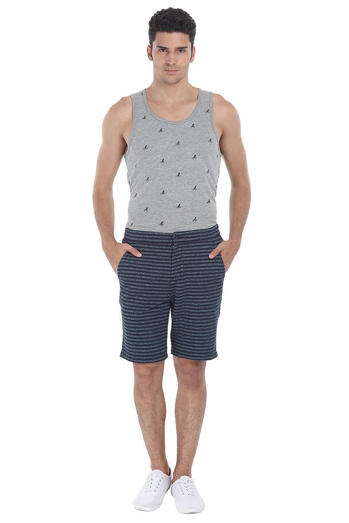 Cotton Knit Striped Slim Fit Shorts