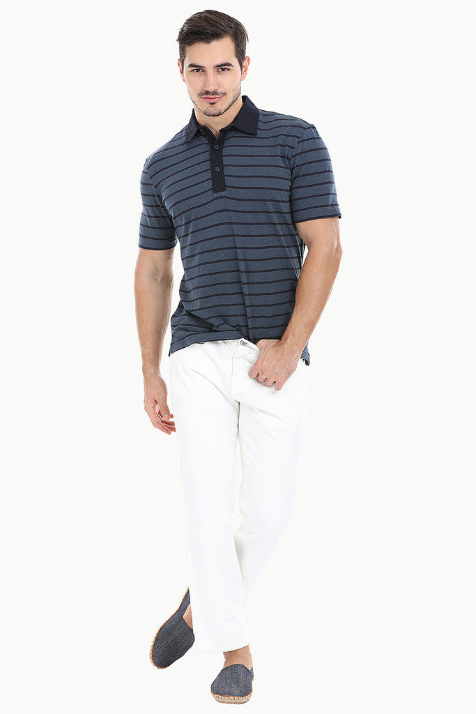 Cotton Linen Blend Contrast Collar Polo