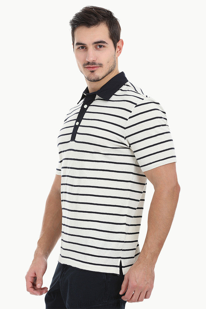 Cotton Linen Blend Contrast Collar Polo