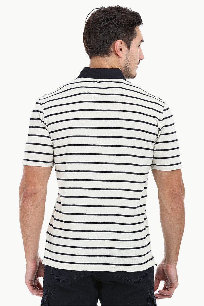 Cotton Linen Blend Contrast Collar Polo