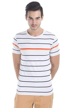 Crew Neck Multi Stripe Design Tee