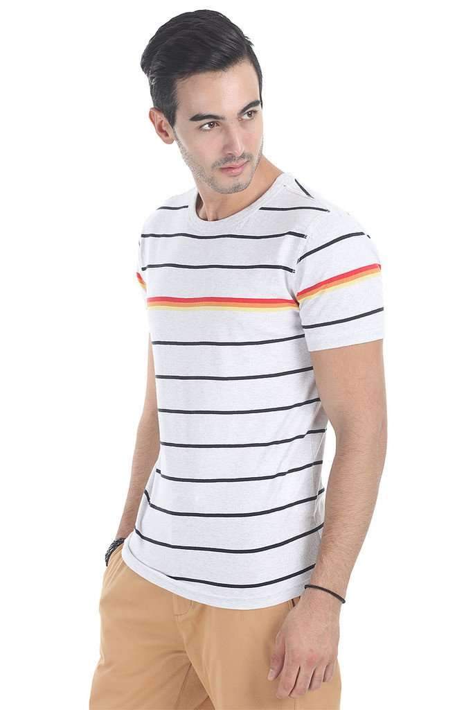 Crew Neck Multi Stripe Design Tee