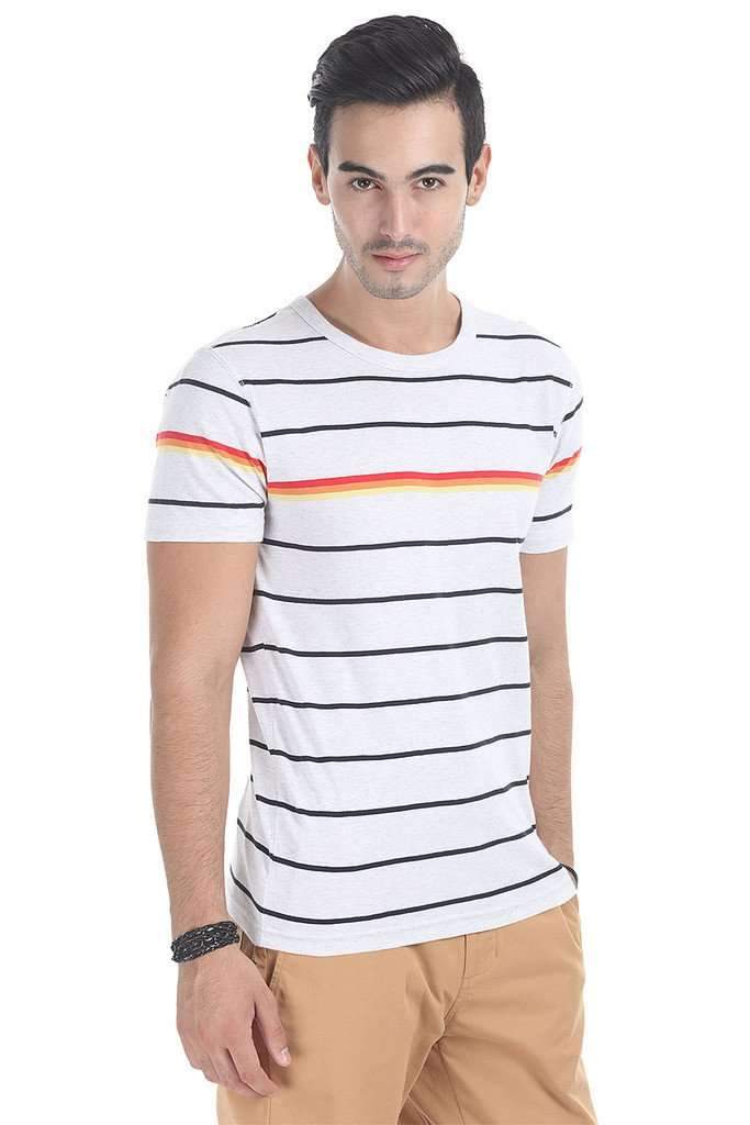 Crew Neck Multi Stripe Design Tee