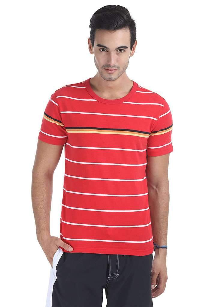 Crew Neck Multi Stripe Design Tee