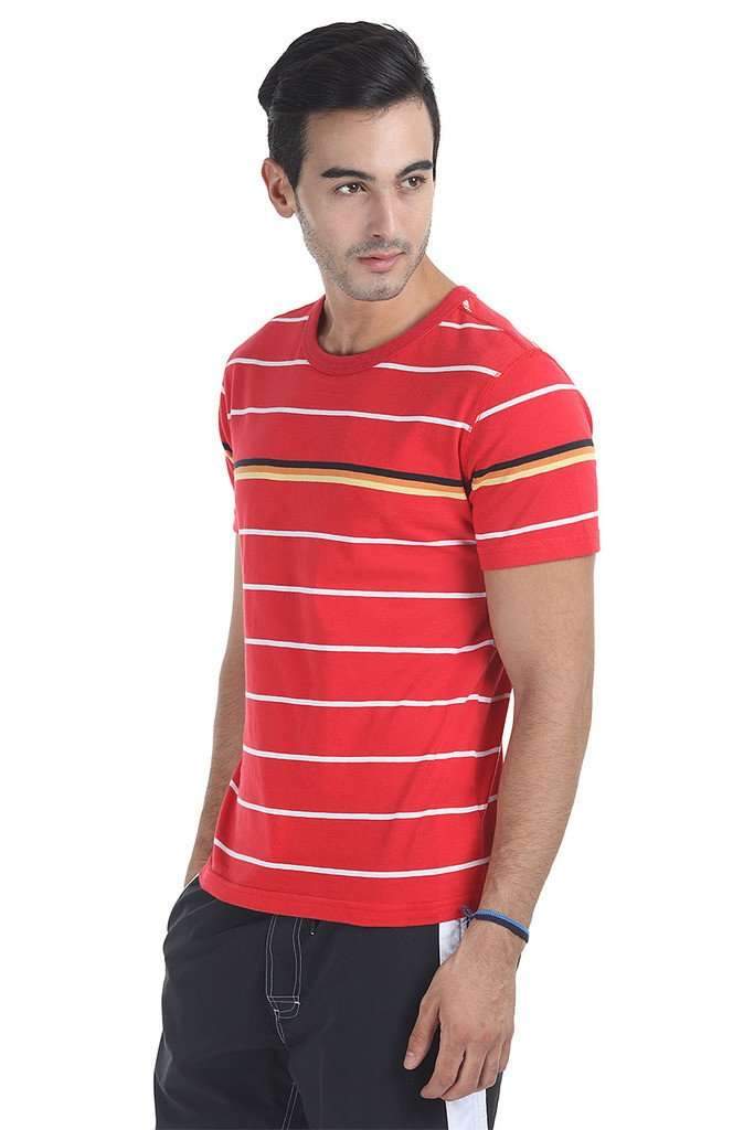 Crew Neck Multi Stripe Design Tee