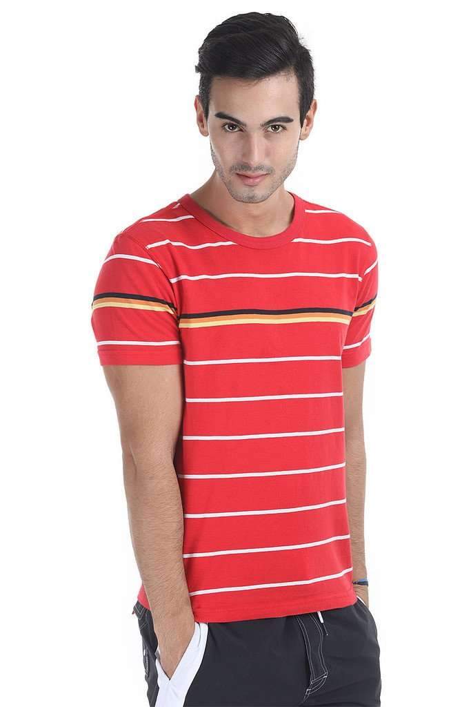 Crew Neck Multi Stripe Design Tee