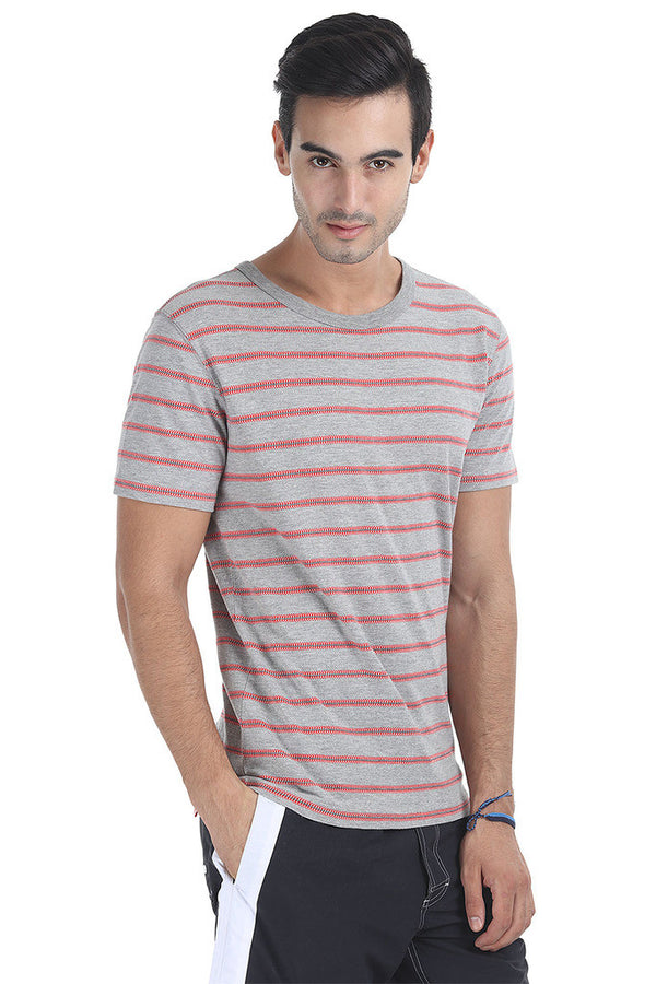 Crew Neck Yarn Dyed Jacquard Tee