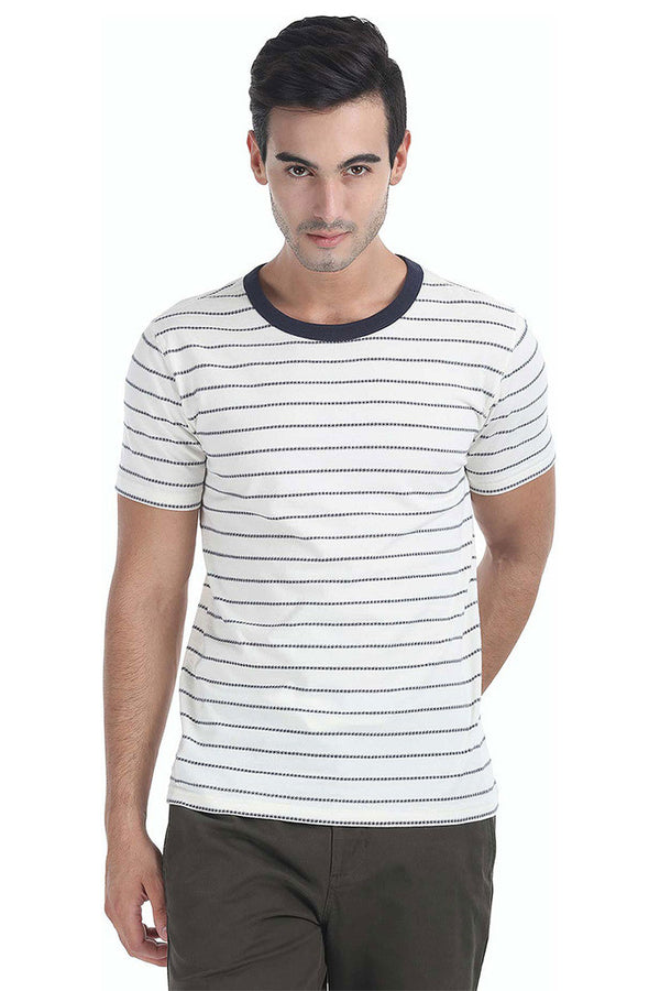 Crew Neck Yarn Dyed Jacquard Tee