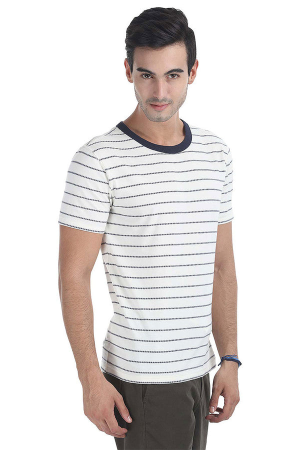 Crew Neck Yarn Dyed Jacquard Tee