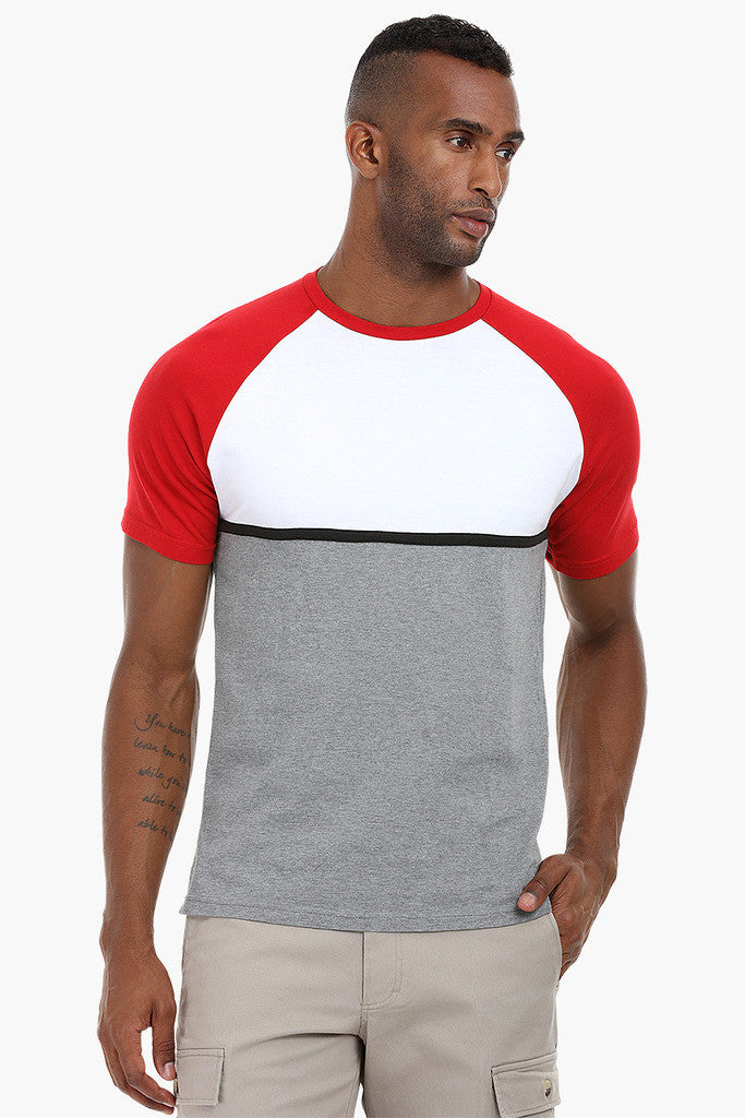 Cut and Sew Colorblock Cotton T-Shirt