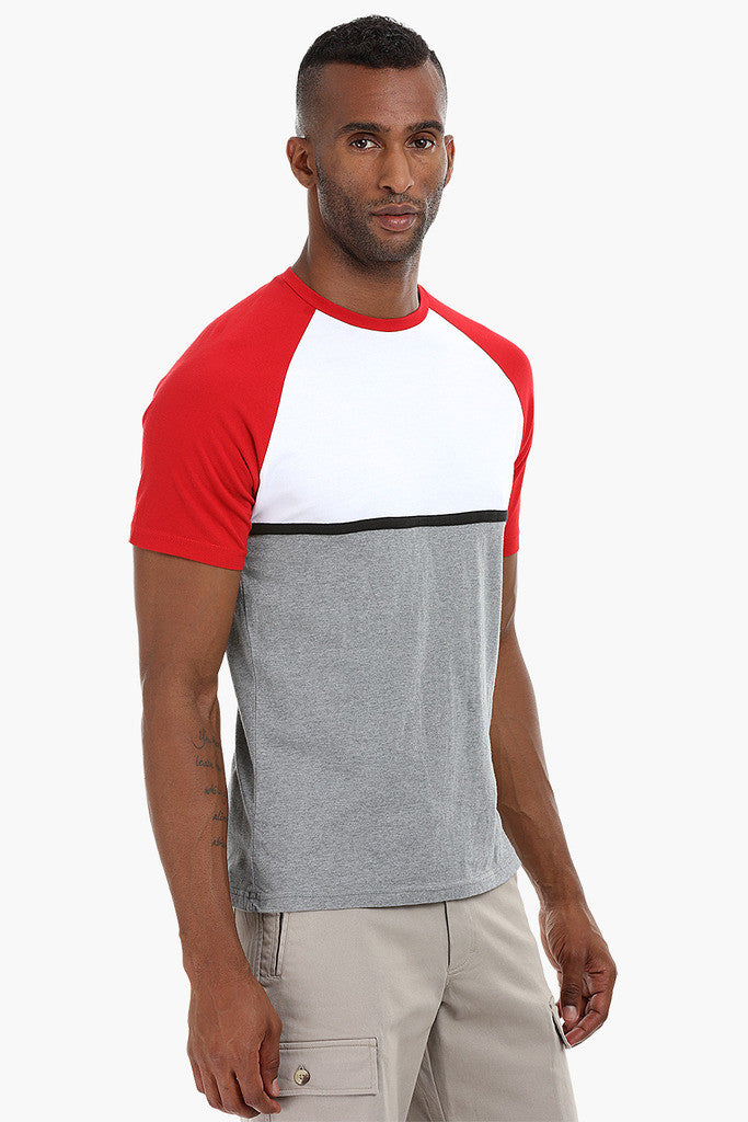 Cut and Sew Colorblock Cotton T-Shirt