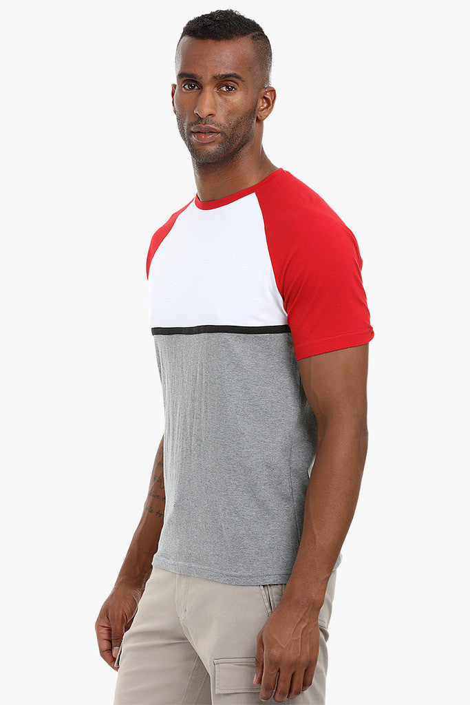 Cut and Sew Colorblock Cotton T-Shirt