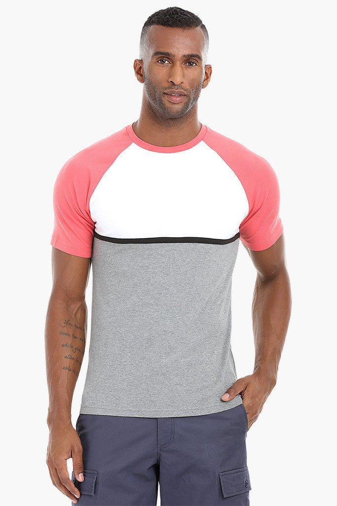 Cut and Sew Colorblock Cotton T-Shirt