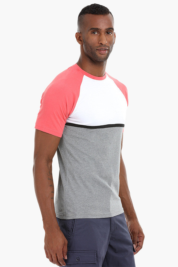 Cut and Sew Colorblock Cotton T-Shirt