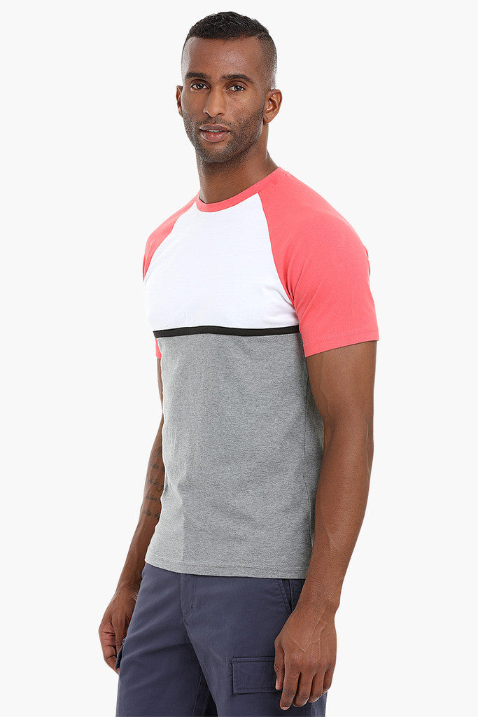 Cut and Sew Colorblock Cotton T-Shirt