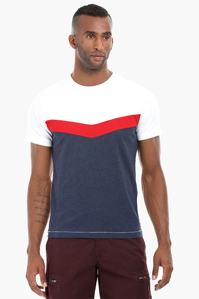 Cut and Sew Panel Cotton T-Shirt