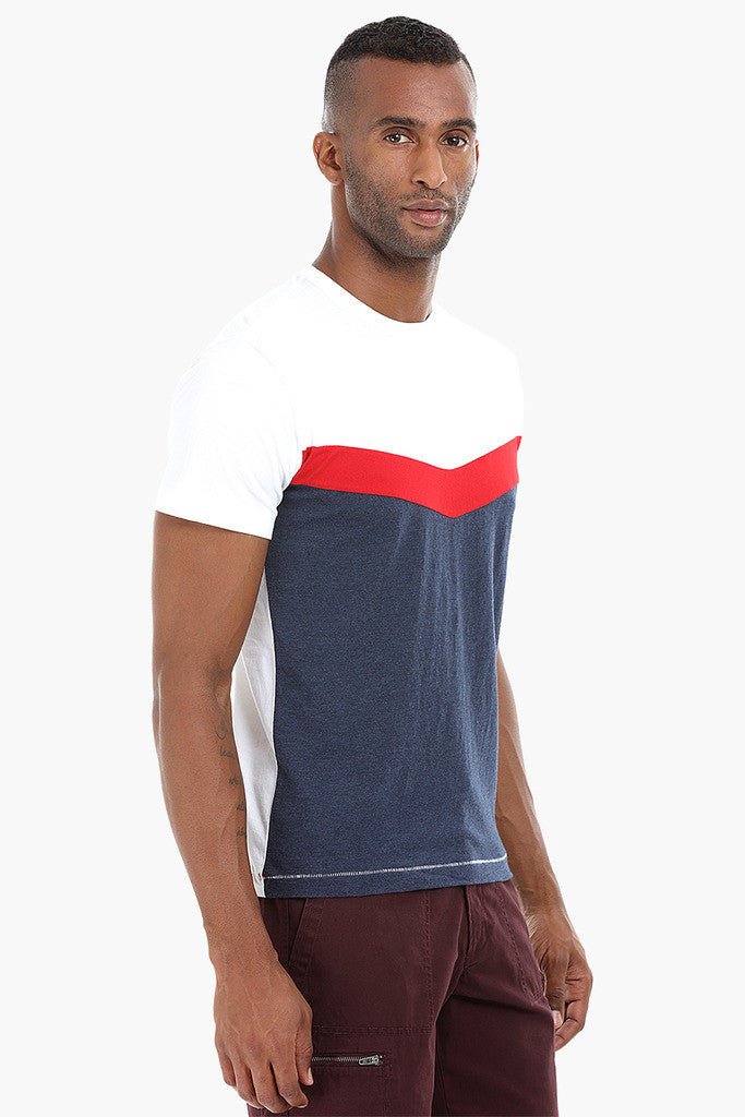 Cut and Sew Panel Cotton T-Shirt