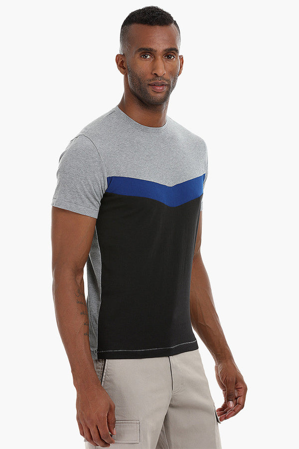 Cut and Sew Panel Cotton T-Shirt