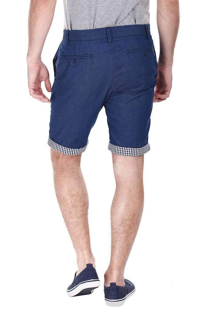 Denim Slub Shorts With Roll Up Check Detail