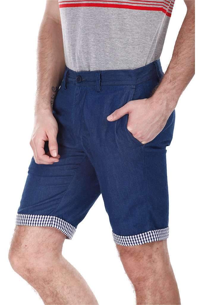 Denim Slub Shorts With Roll Up Check Detail