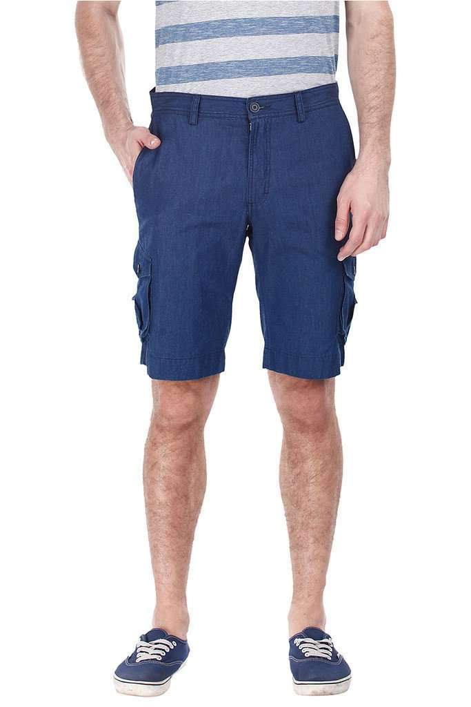 Denim Slub Slim Fit Cargo Shorts 