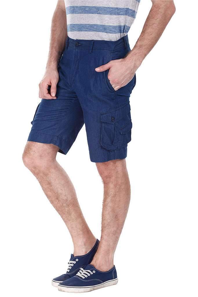 Denim Slub Slim Fit Cargo Shorts