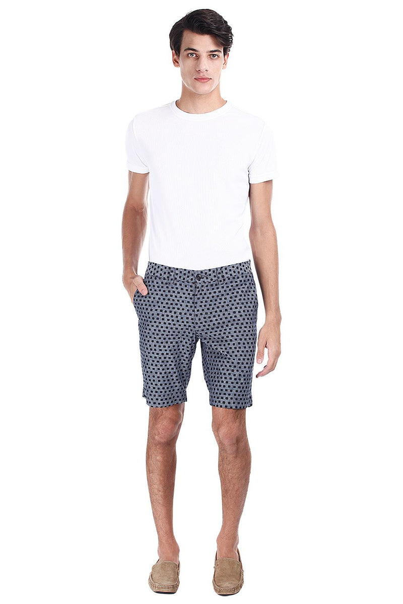 Printed Denim Enzyme Washed Shorts