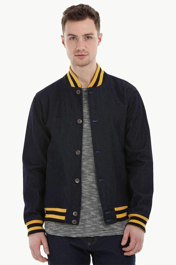 Denim Varsity Bomber Jacket