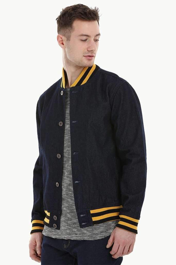 Denim Varsity Bomber Jacket