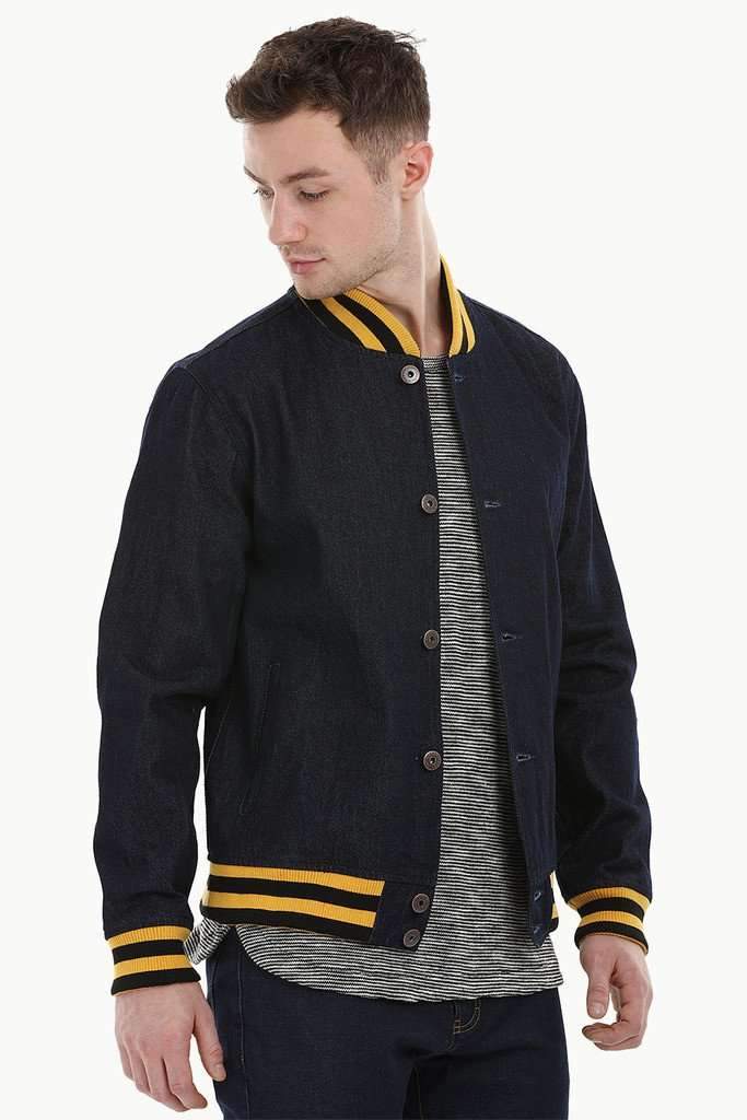 Denim Varsity Bomber Jacket
